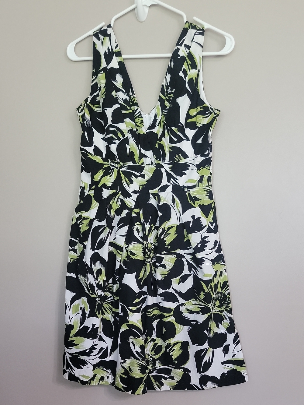 Corey P Black White Green Floral Midi Dress Size 6
